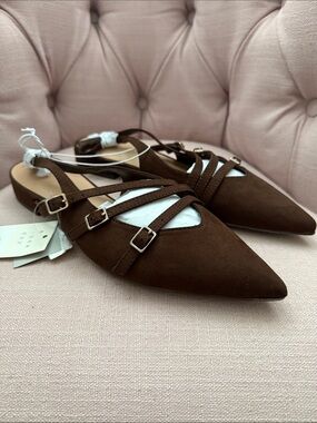 a new day Brown Pointed Toe Strappy Flat Slingbacks